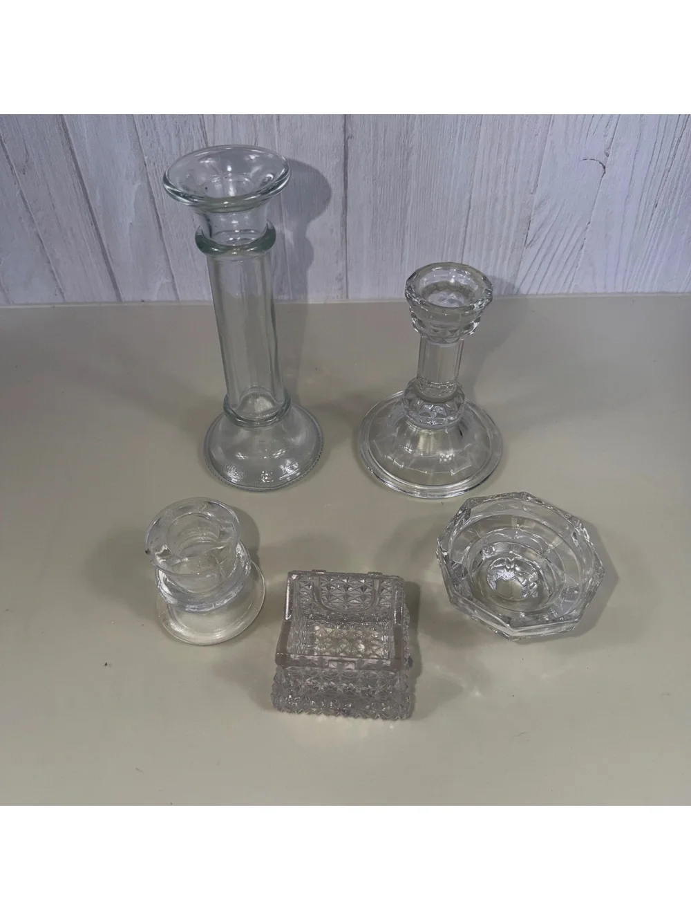 Clear Glass Candle Holder Lot of 5 Mixed Styles
